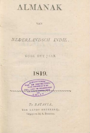 1819: Almanak en naamregister van Nederlandsch-Indie