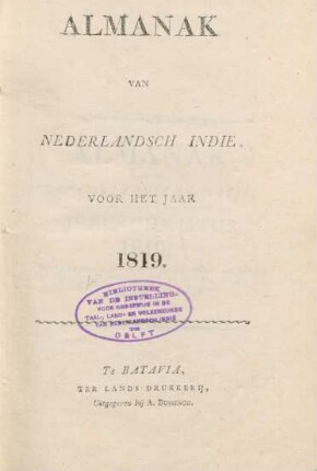 1819: Almanak en naamregister van Nederlandsch-Indie