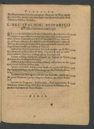 Libri Italico, Hispanico & Gallico idiomate conscripti.