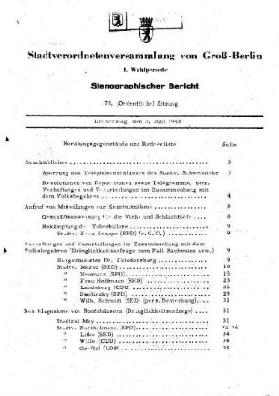 Nr. 70, 3. Juni 1948, Ordentliche Sitzung