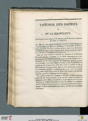 Thèorie des ombres et de la perspective