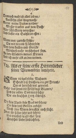 VII. Als er seine erste Hirtenlieder seiner Verwandtin verehrte