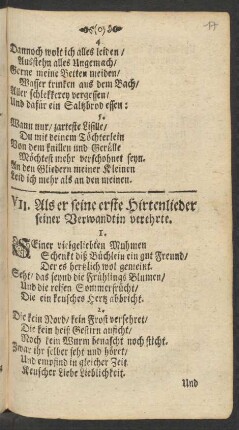VII. Als er seine erste Hirtenlieder seiner Verwandtin verehrte