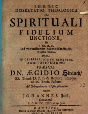 Dissertatio theologica de spirituali fidelium unctione