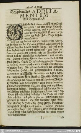 Beygedrucktes Additamentum Mit Beylaag Lit. B.