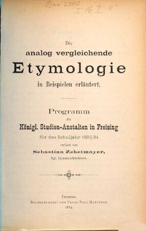 Die analog vergleichende Etymologie in Beispielen erläutert