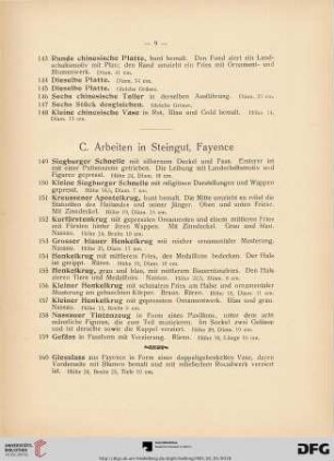 C. Arbeiten in Steingut, Fayence (Nr. 149-164)