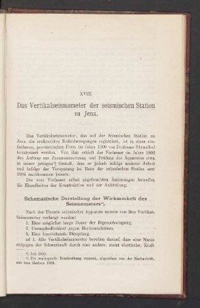 XVIII. Das Vertikalseismometer der seismischen Station zu Jena