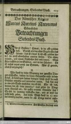 Des Römischen Käysers Marcus Aurelius Antoninus Erbaulicher Betrachtungen Siebendes Buch