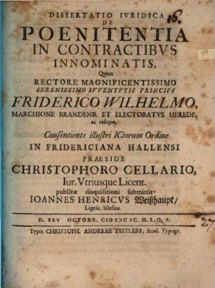 Diss. iur. de poenitentia in contractibus innominatis