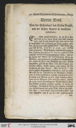 Vierter Brief. Von der Schreibart des Ersten Buchs, und der Ersten Capitel in demselben insbesondre