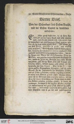 Vierter Brief. Von der Schreibart des Ersten Buchs, und der Ersten Capitel in demselben insbesondre