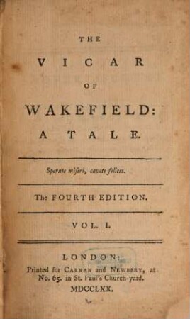 The Vicar Of Wakefield : A Tale, 1