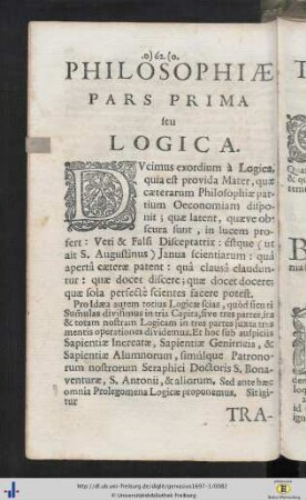 Philosophiae Pars Prima seu Logica. Tractatus Prolegomenus.