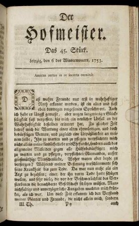 Das 45. Stück. Leipzig, den 6 des Wintermonats, 1753.