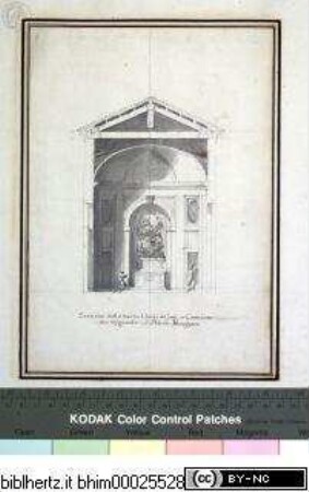 Disegni di Carlo Marchionni Architetto, e Scultore Romano, Querschnitt einer Kirche in Camerano, Blick auf den Altar