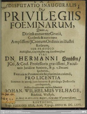 Disputatio de privilegiis foeminarum