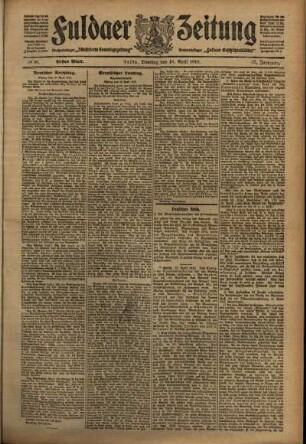 Erste Ausgabe vom Dienstag, den 19. April 1910.