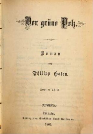Der grüne Pelz : Roman, 2. Theil