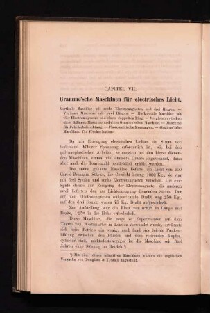 Capitel VII. Gramme'sche Maschinen für electrisches Licht.