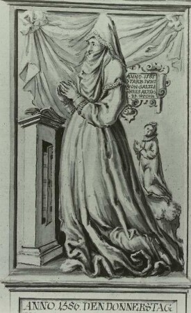 Grabmal in d. Kirche zu Ebersbach b. Görlitz. Frau Catharina, verw. v. Saltza, geb. Röhern, gest. 26. Juny 1586