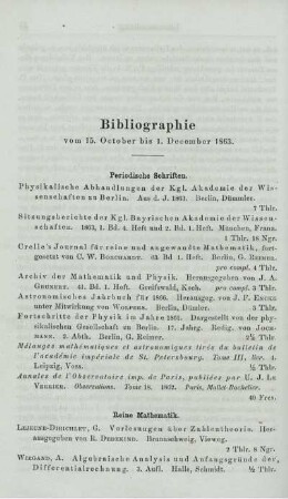 Bibliographie vom 15. October bis 1.December 1863.