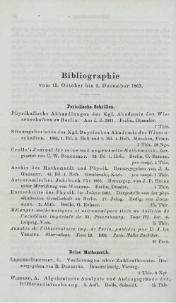 Bibliographie vom 15. October bis 1.December 1863.