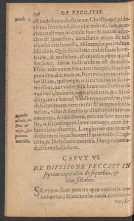 Caput VI. De Divisione Peccati In septem capitalia, de superbia, et eius filiabus.