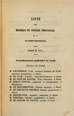 Procès-verbaux des séances du Conseil Provincial de la Flandre Orientale, 1851