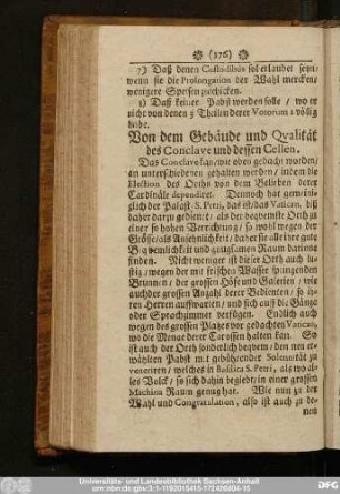 Von dem Gebäude und Qualität des Conclave und dessen Cellen.