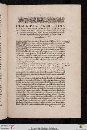 Descriptio primi itineris sive navigationis et expeditionis a Francisco Draken equite anglo suscepta, qua [...]