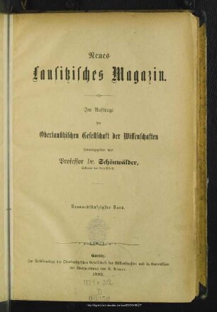 59.1883: Neues lausitzisches Magazin : Zeitschrift der Oberlausitzischen Gesellschaft der Wissenschaften