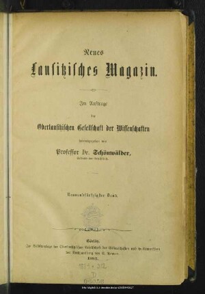 59.1883: Neues lausitzisches Magazin : Zeitschrift der Oberlausitzischen Gesellschaft der Wissenschaften