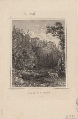 Ansicht der Kirche und der Ruine von Oybin, Stahlstich, 1862 : Ruine von Oybin / L. Rohbock delt. G. Heisinger sculpt. - [Darmstadt] : [Lange] , [1862]. - 1 Kunstbl. : Stahlst. ; 11 x 14 cm