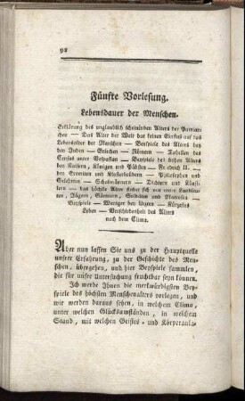 Fünfte Vorlesung. Lebensdauer der Menschen.