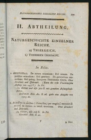 277-304, I.) Thierreich Überhaupt