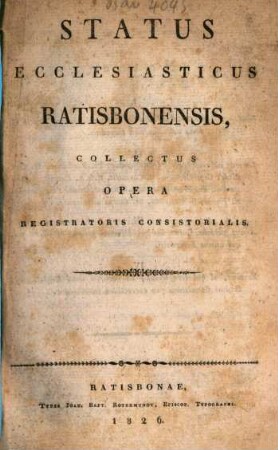Status ecclesiasticus Ratisbonensis. 1826