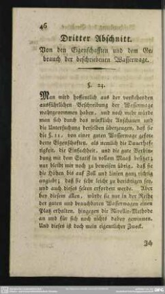 Dritter Abschnitt. Von den Eigenschaften und dem Gebrauch der beschriebenen Wasserwage