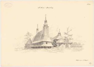 Holzkirche St. Anna, Rosenberg: Perspektivische Ansicht (aus: Die Holzkirchen und Holztürme der preußischen Ostprovinzen)