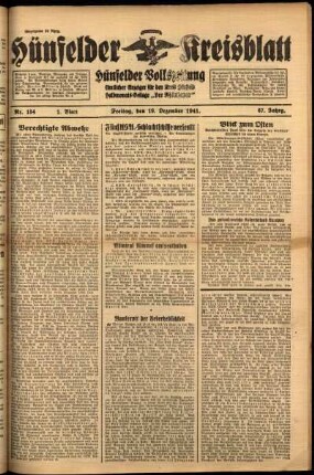 Erste Ausgabe vom Freitag, den 19. Dezember 1941.