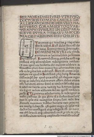 Sermo habitus Romae coram Sixto IV. anno iubilaei de passione Jesu Christi