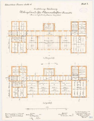 Feldartilleriekaserne, Halle/Saale: Wohnbau für Mannschaften - Kasernen I, II und VI: Grundriss Erdgeschoss, 1. Obergeschoss 1:100