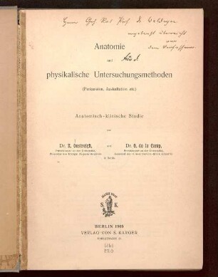 Anatomie und physikalische Untersuchungsmethoden (Perkussion, Auskultation etc.) : anatomisch-klinische Studie