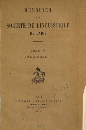 Mémoires de la Société de Linguistique de Paris. 4. 1881