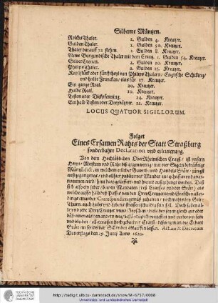 Folget Eines Ersamen Rahts der Statt Straßburg sonderbahre Declaration vnd erleuterung.