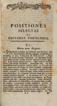 Positiones selectae ex universa theologia