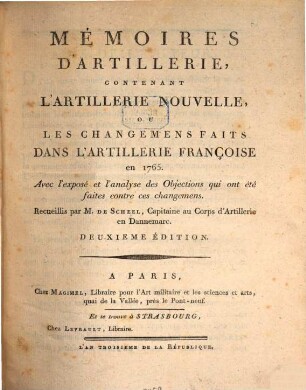 Mémoires d'artillerie, 1