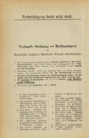 Verkaufs-Ordnung und Bedingungen für Rudolph Lepke's Berliner Kunst-Auctionen