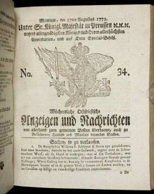 No. 34. Montags, den 17ten Augustus 1772.