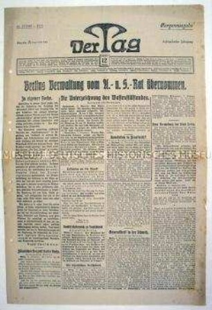 Berliner Tageszeitung "Der Tag" zum Abschluss des Waffenstillstandes zwischen dem Deutschen Reich und den Alliierten
